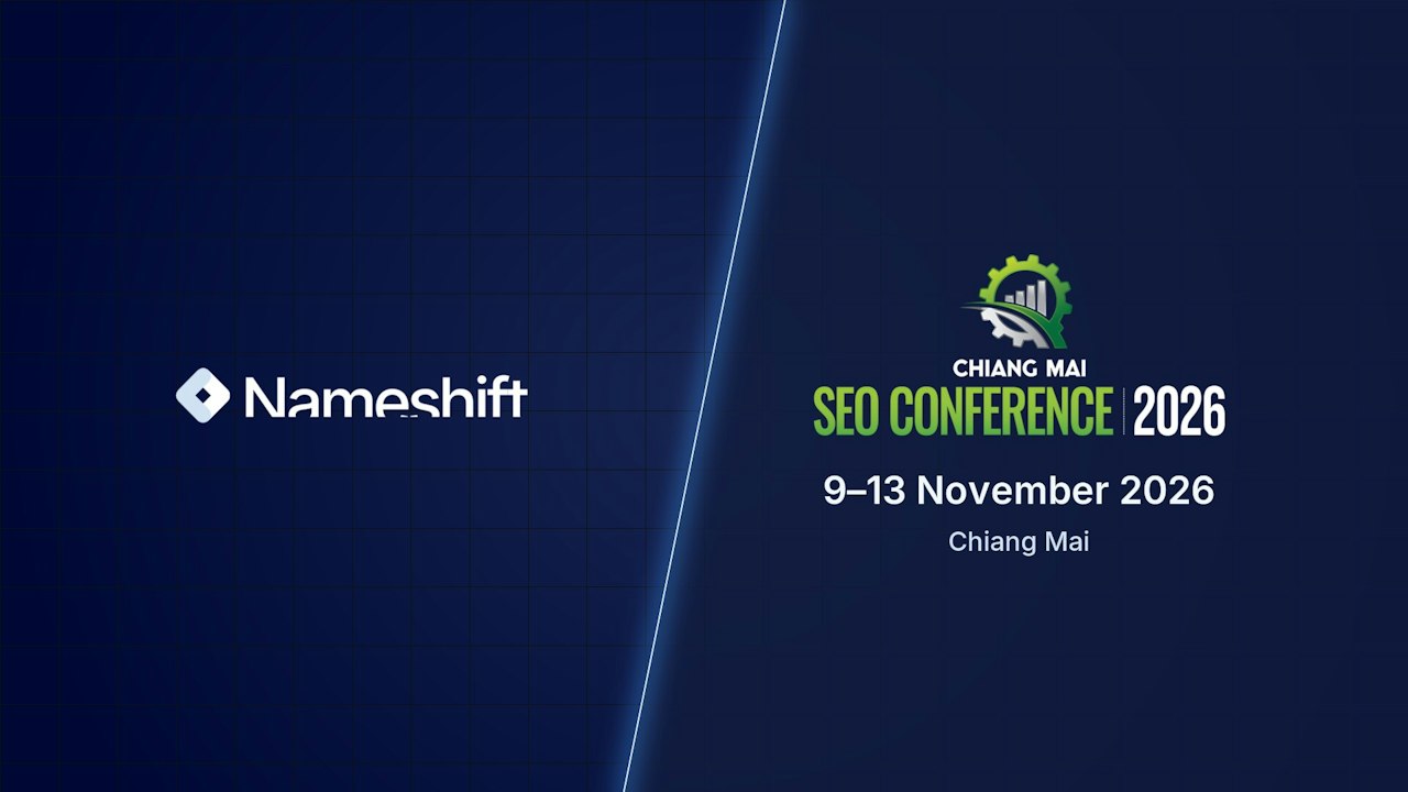 Nameshift and Chiang Mai SEO Conference 2026 logos with the dates 9–13 November 2026, Chiang Mai.