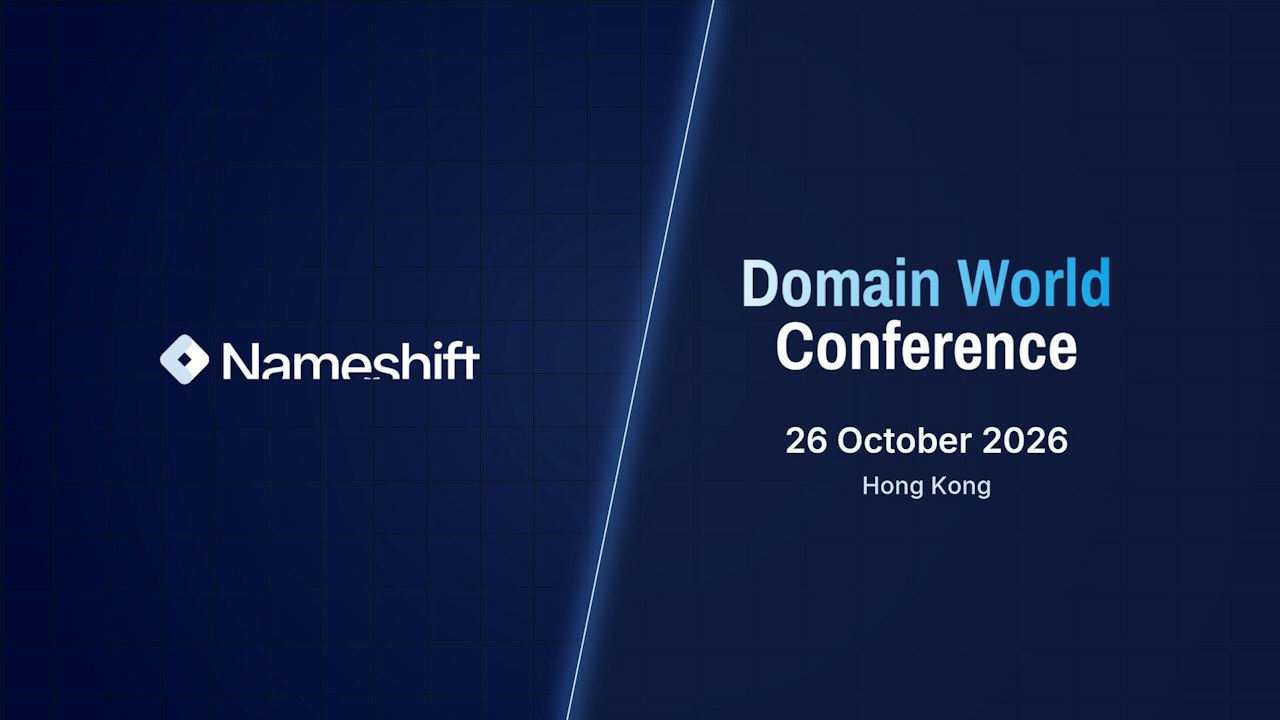 Nameshift and Domain World Conference logos with the dates 26 October 2026, Hong Kong.